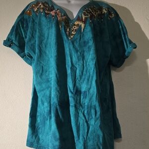 VTG. BOOS 100% COTTON ONE SIZE GREEN TIE DYED TOP MADE USA